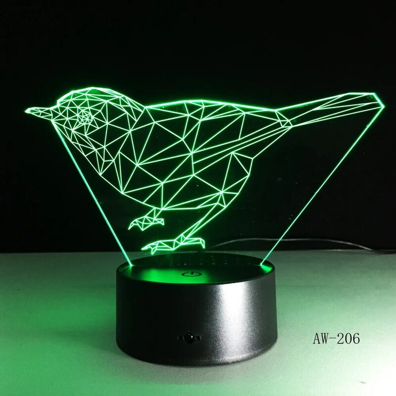 3D Bird Animal Night Lights Lamp Ds Platform 7 Kleuren Change Touch Schakelaar Tafel Voor Kantoor Licht AW-206