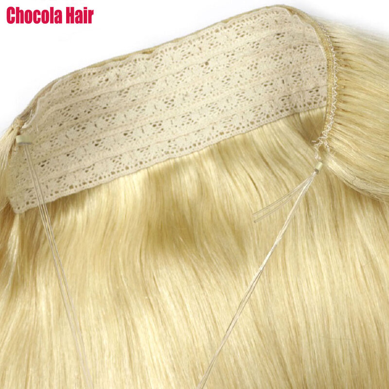Chocala-Extensions de cheveux brésiliens Remy Halo, cheveux humains, ligne de fil de poisson naturel, en une pièce, 16 "-28", 100g-200g