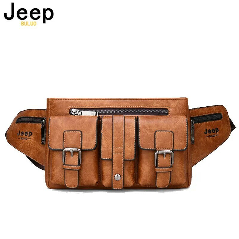 JEEP BULUO Men's Waist Belt Crossbody Bag Brand Messenger Bags Hiking Leather Chest Phone Bag