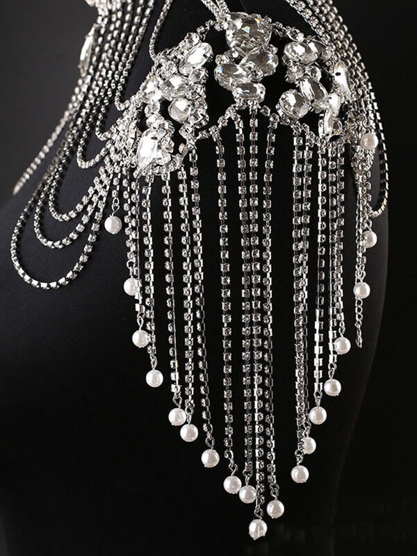 Ожерелье на плечо для беременных женщин, стразы, кристаллы, жемчужина, свадебные украшения на плечо