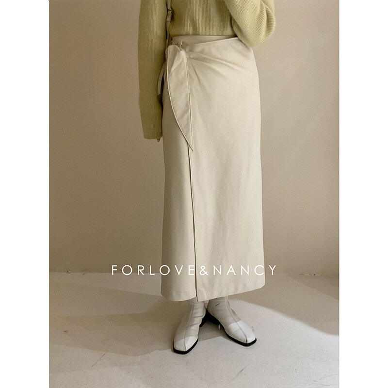 Vestido de color puro para mujer, cinturón de cintura alta, simple, original, otoño e invierno, 2021