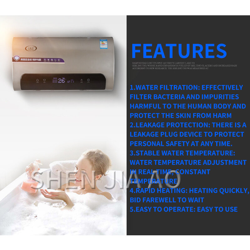 Aquecedor de água elétrico, aquecimento rápido, controle inteligente, temperatura com mostrador digital, proteção múltipla