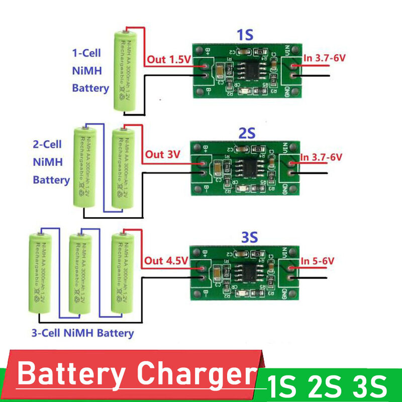 Batterie Rechargeable 1S 2S 3S CELL 1A NiMH, Module de chargeur, tension de charge 1.5V 3V 4.5V, entrée 3.7V-6V pour jouets, voiture solaire