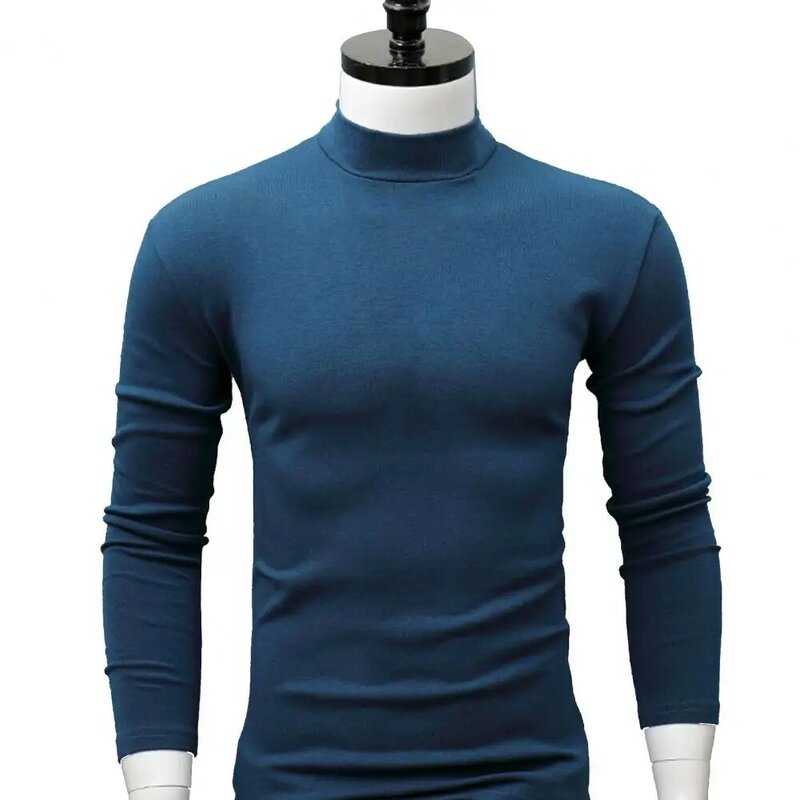 Camicia da uomo taglie forti maglione tinta unita mezzo collo alto Casual Slim manica lunga addensare caldo stretto per abbigliamento uomo abbigliamento interno