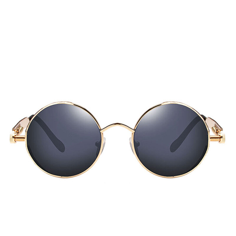 Clássico estilo Steampunk gótico óculos redondos para homens e mulheres, designer de marca, retro, armação de metal, lente colorida, óculos de sol