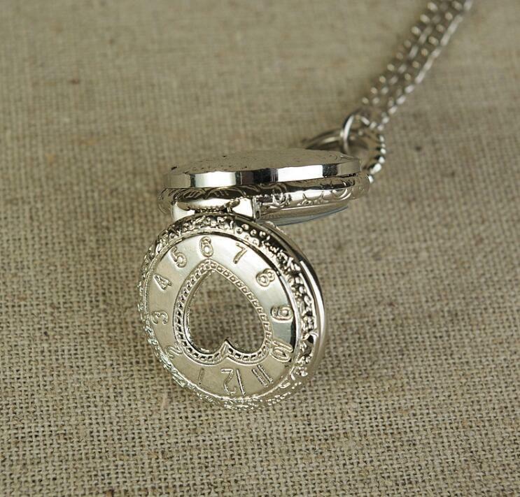 6053 маленькие серебряные двухсторонние карманные часы в форме сердца с отверстием, индивидуальные модные трендовые карманные часы