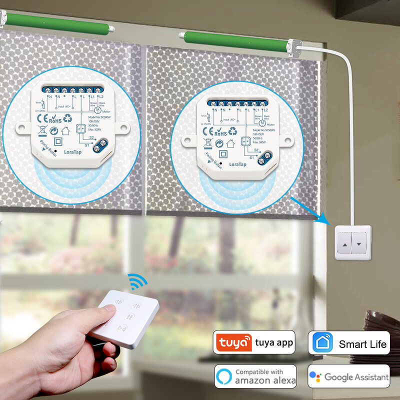 LoraTap Tuya Modul Relay Switch Motor Rana Roller Tirai Gorden dengan 2 Saluran Remote Google Smart Home Aplikasi Alexa DIY