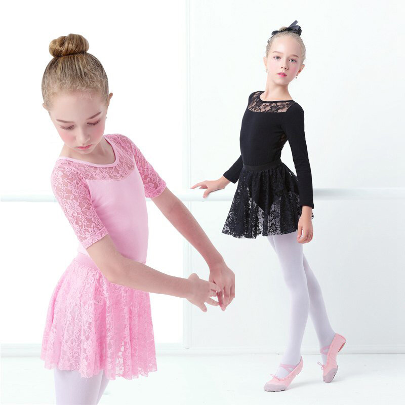 Dziewczęca sukienka baletowa kostium taneczny trykot z sukienką koronkowa bez rękawów taniec trykoty baletowe gimnastyka taniec body