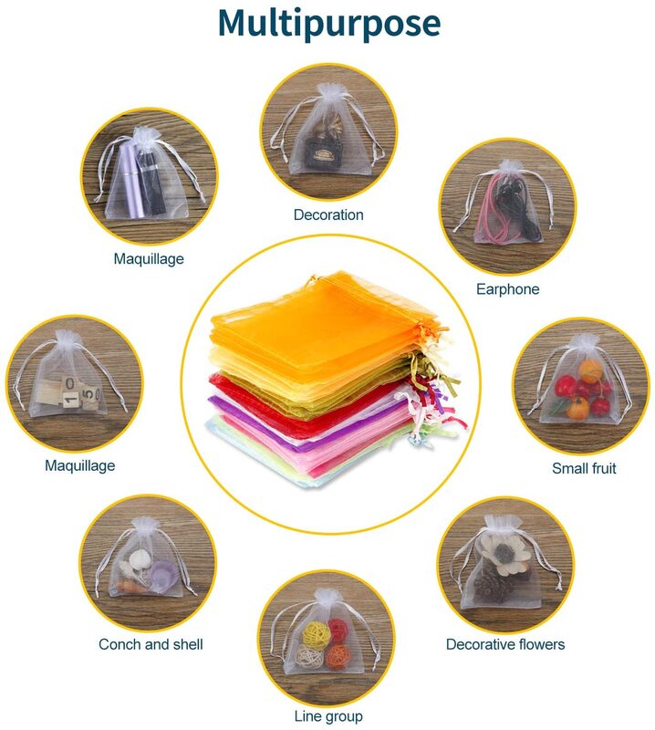 Transparente Organza Gift Bags com Cordão, Embalagem De Jóias, Wedding Candy Gift Bag, Natal e Halloween Gift Box, 50 Pçs/lote