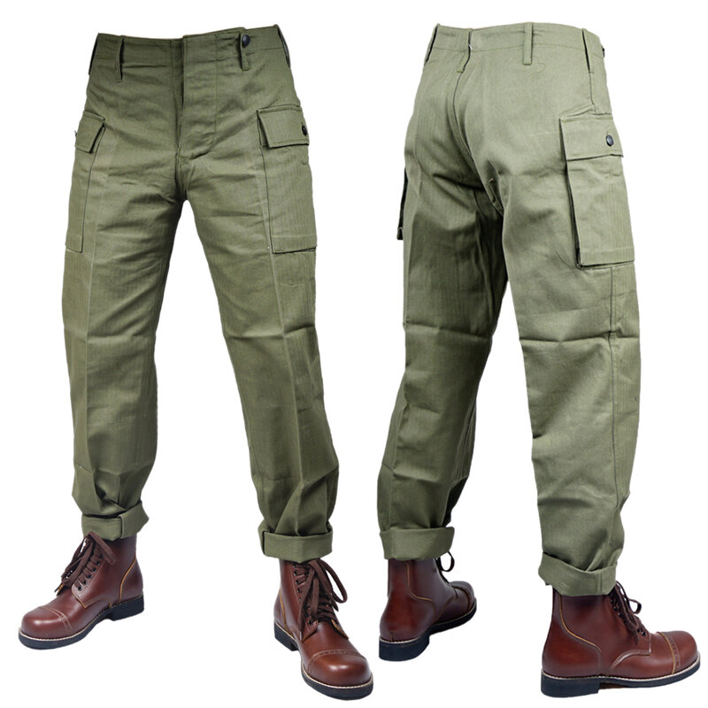 Perang Dunia II Korps Marinir AS HBT Kapas Overall Seragam Celana Luar Ruangan Celana Hijau