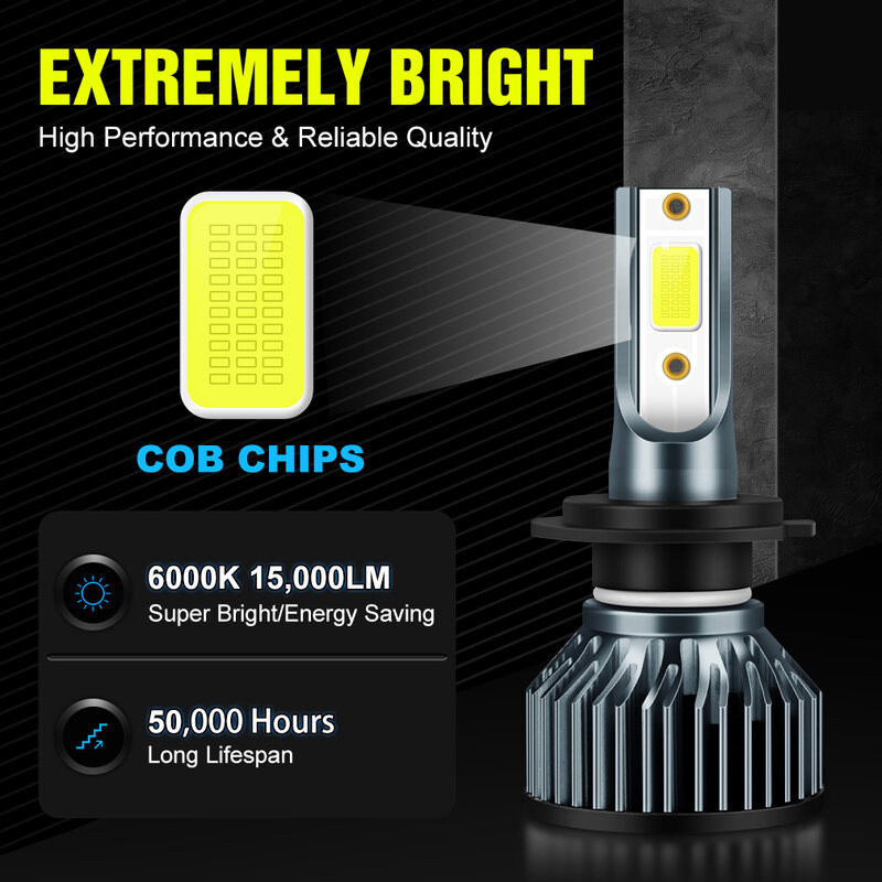 XSTORM-Mini faro Led para coche, bombilla de 12V, 15000LM, H1 H4 H7 H8 H11 9005 HB3 9006 HB4 9004 HB1 9007 HB5 H13, luces compatible con Turbo lampada