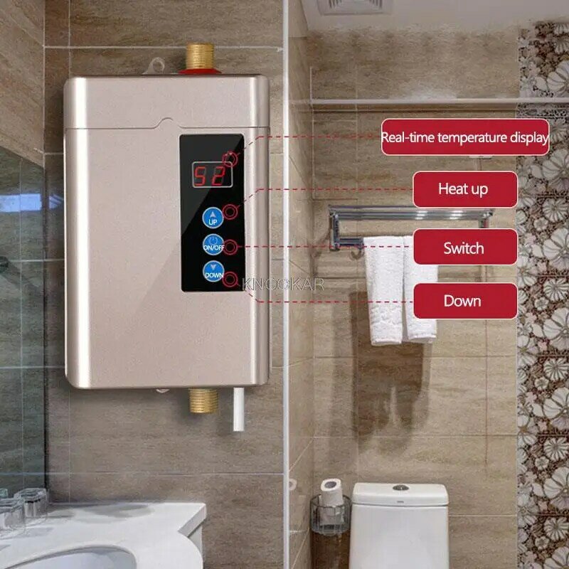 Calentador de agua eléctrico instantáneo de 110/220V, calefacción táctil inteligente, ducha caliente rápida de 3 segundos con pantalla de temperatura, 4000W