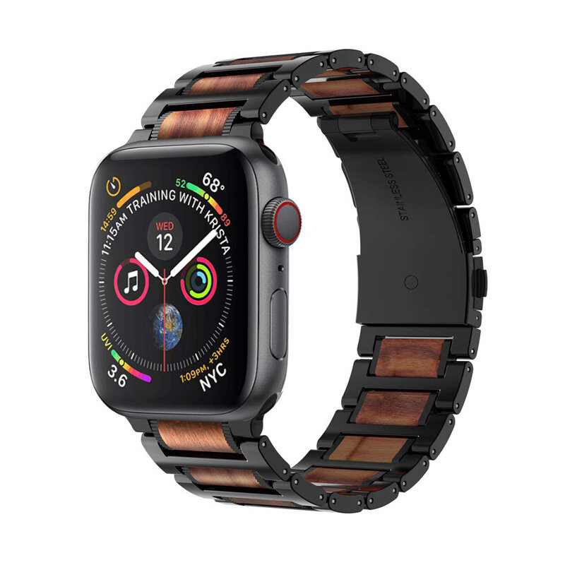 watch Accessories strap for apple watch Band 44mm 42mm 40mm 38mm iwatch 5/4/3/2/1 Wooden Red Sandalwood Stainless Steel Bracelet
