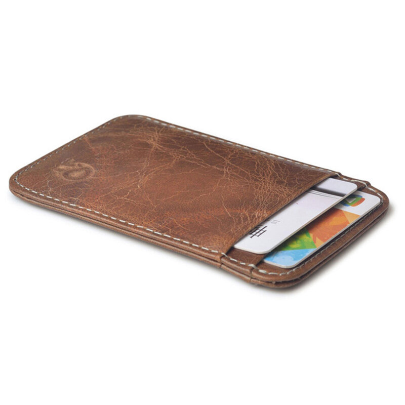 Vintage ultra-fino PU couro titular do cartão, saco de cartão pequeno portátil masculino, tampas de armazenamento de cartão de crédito, bolsa masculina