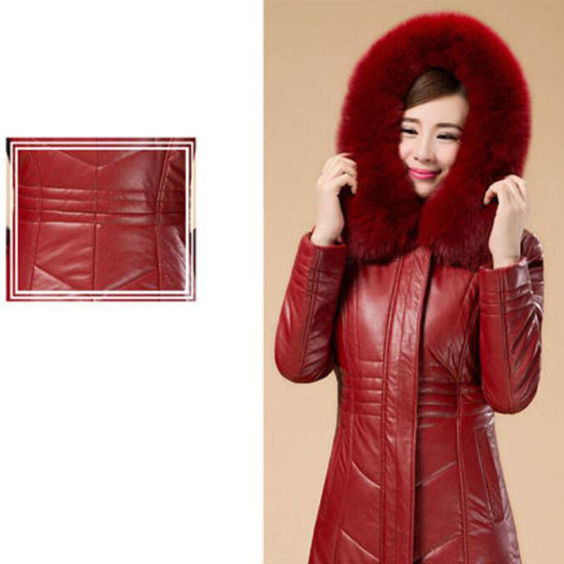 Skórzany płaszcz damski nowy skórzany bawełniany płaszcz z kapturem usztywnianym ciepłe kurtki zimowe damskiej średniej długości bawełnianej odzieży wierzchniej