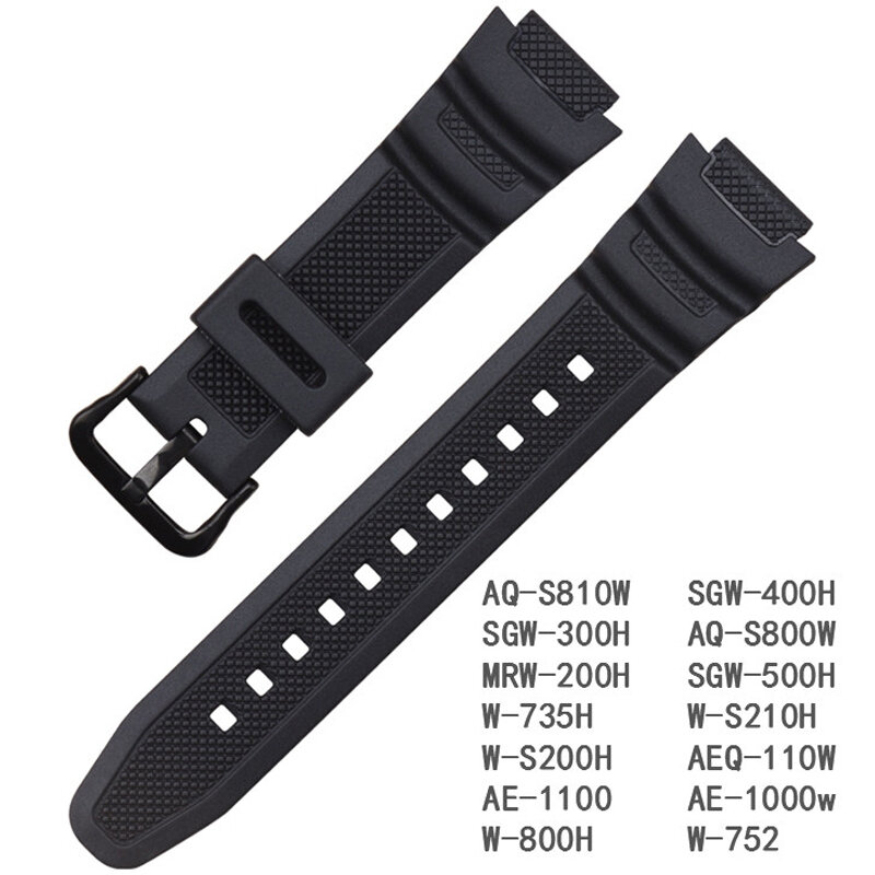 18mm pulseira de silicone preto para casio AE-1000w AQ-S810W SGW-400H SGW-300H pulseira de borracha pino fivela pulseira relógio de pulso