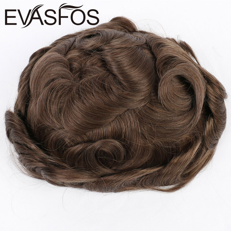 EVASFOS Pria Manusia Wig Hairpiece Swiss PU Renda Di Sekitar Prostesis Pria Wig Rambut Penggantian Sistem Murni Buatan Tangan untuk Pria Rambut Palsu