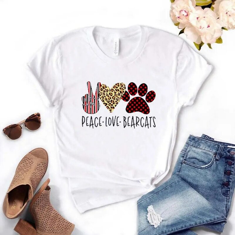 Peace Love Bearcats Print Women Tshirts Cotton Casual Funny t Shirt For Lady  Top Tee Hipster Drop Ship NA-524