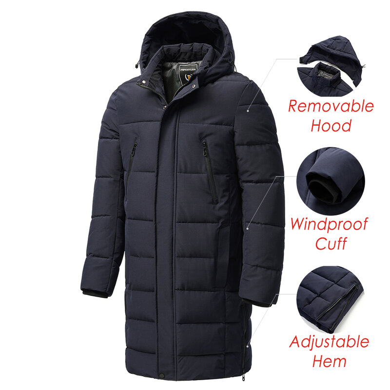 男性用のフード付きコート,厚くて暖かい,長袖,防風,ポケット付きのクラシックなアウター,新しい冬のコレクション2023