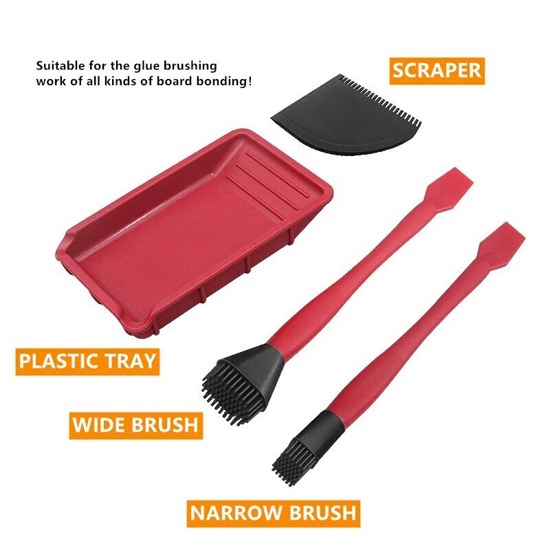 4PCS Soft Silicone Woodworking Glue Tools Kit Wide Brush Narrow Brush Thin Blade Shovel Flat Scraper Glue Tray Wood Gluing