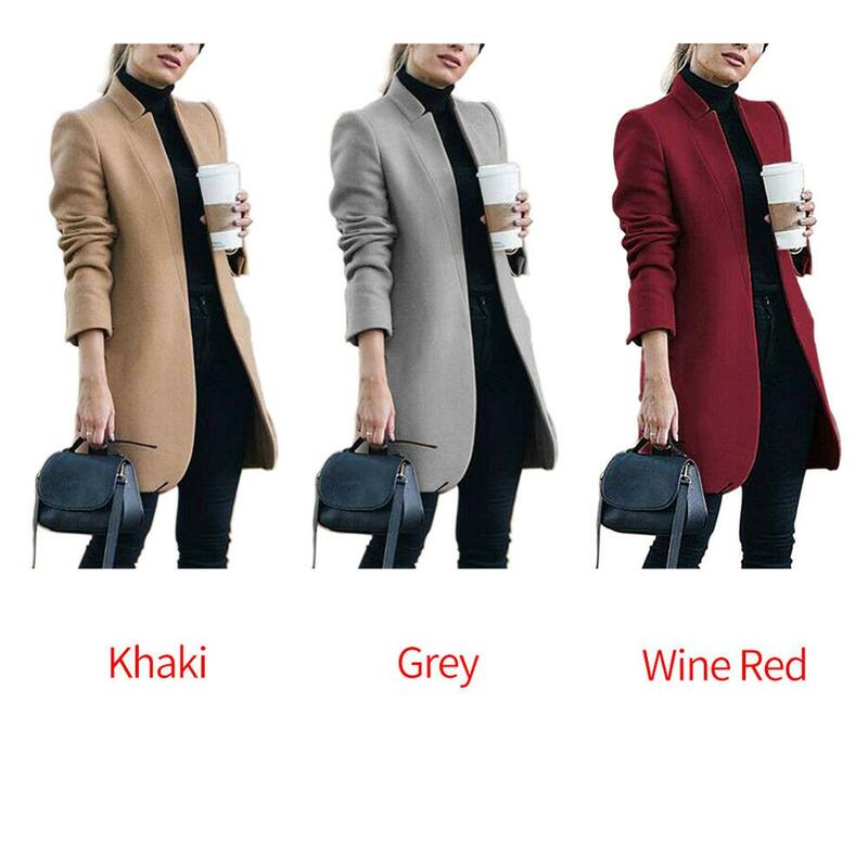 Fashion Outdoor Ladies Winter Warm Long Office Shopping Tops Elegant Trench Outwear Stand Collar Slim Fit Women Wool Coat Solid
