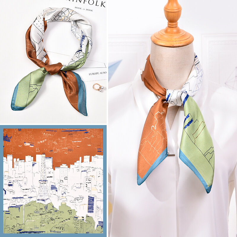 Bufanda de seda auténtica para mujer, pañuelo cuadrado con estampado de dibujos animados, a la moda, 100%, 65x65cm, 2021