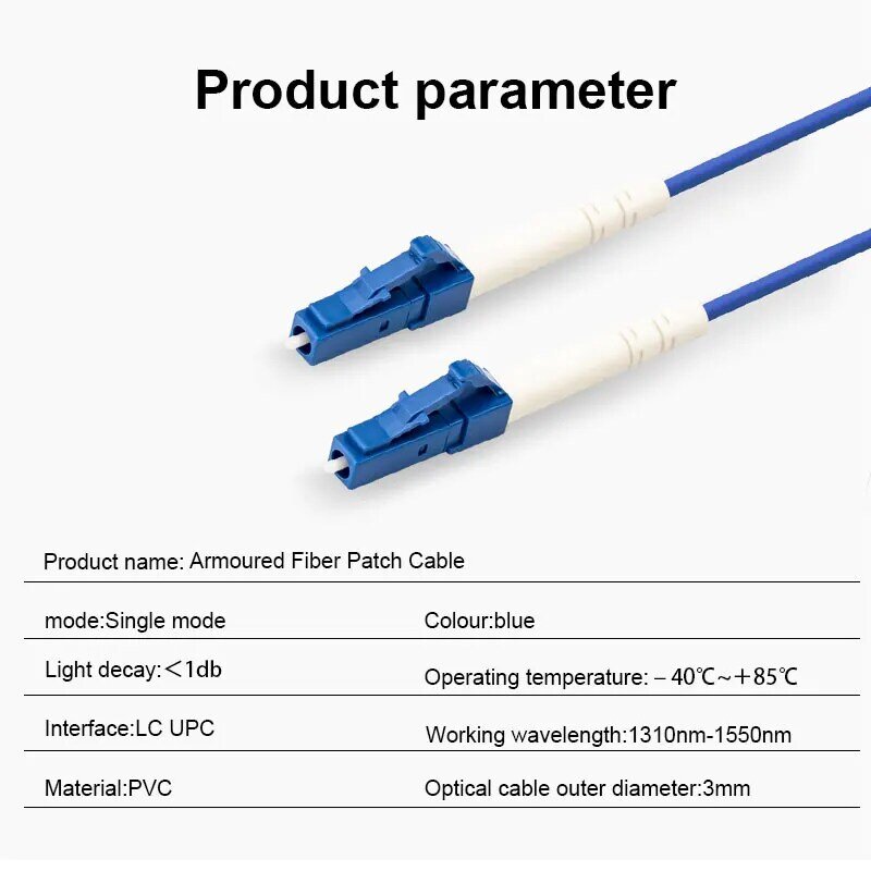 ONTi ไฟเบอร์ LC UPC เกรดอุตสาหกรรม Single Mode Simplex หุ้มเกราะ3.0มม.FTTH ในร่มและกลางแจ้ง Optical Patch สาย