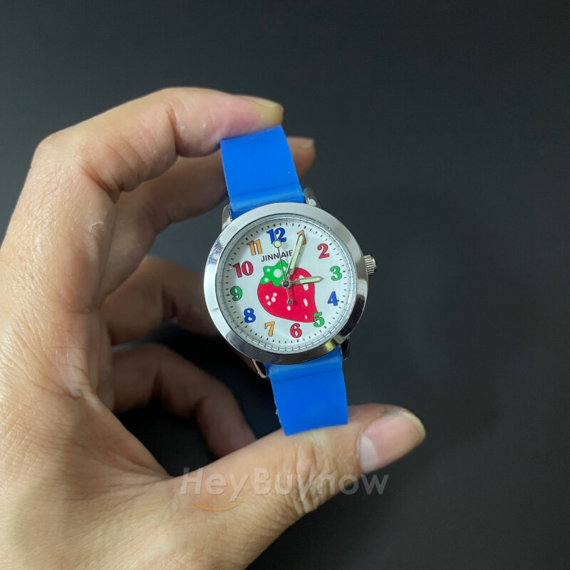 Новинка 2022, Силиконовые кварцевые часы с рисунком клубники розового цвета, повседневные спортивные наручные часы с надписью «Love To Wear» для девочек