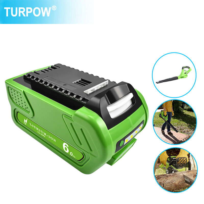 Turpow Li-ion Rechargeable Battery 40V 6000mAh for GreenWorks 29462 29472 29282 G-MAX GMAX Lawn Mower Power Tools Battery