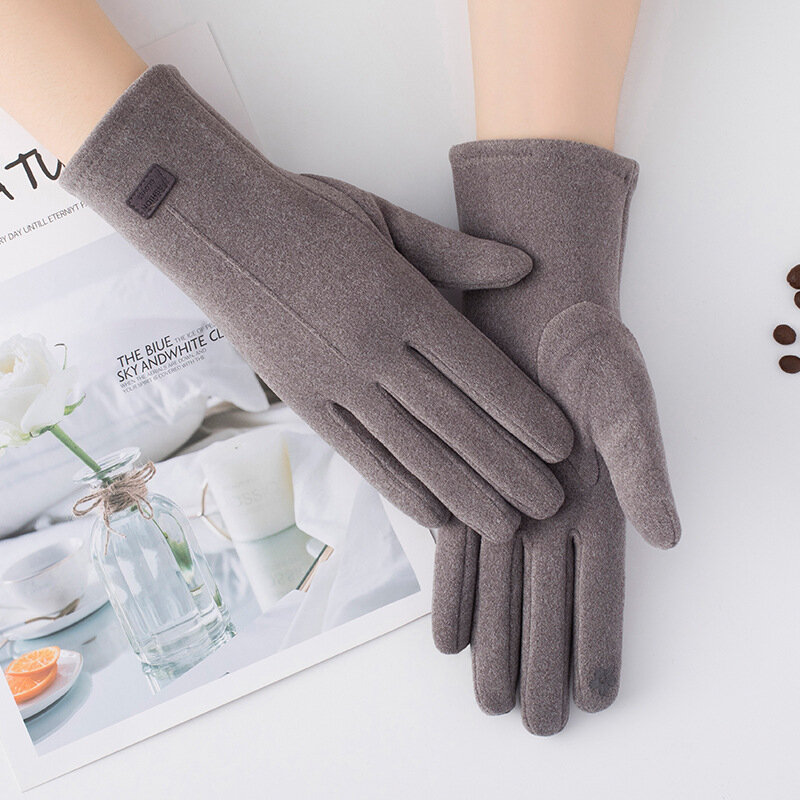 Jesień zima nowe kobiety utrzymuj ciepły ekran dotykowy oraz aksamitne zagęścić wiatroszczelne rękawice elastyczne eleganckie kobiece solidne rękawiczki