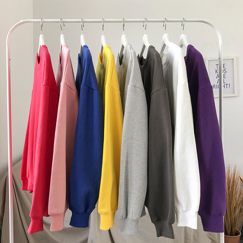 Nieuwe vrouen effen kleur LANGE mouwen เสื้อฮู้ดดี้กันหนาวขนาดใหญ่ Dames streetwear slouch JUMPER Tops 5 kleuren ใหม่2023