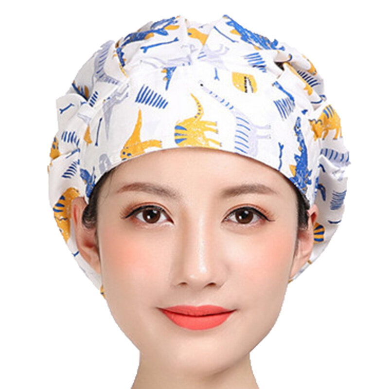 フワフワスクラブ帽子フラワープリントコットン汗止めキャップ調整可能なアンチダスト洗える作業服女性のヘアカバー作業帽子