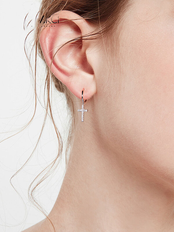 Boucles d'oreilles pendantes en argent regardé 925 pour femmes, boucles d'oreilles croix, bijoux fantaisie, cadeau d'anniversaire, nouveauté
