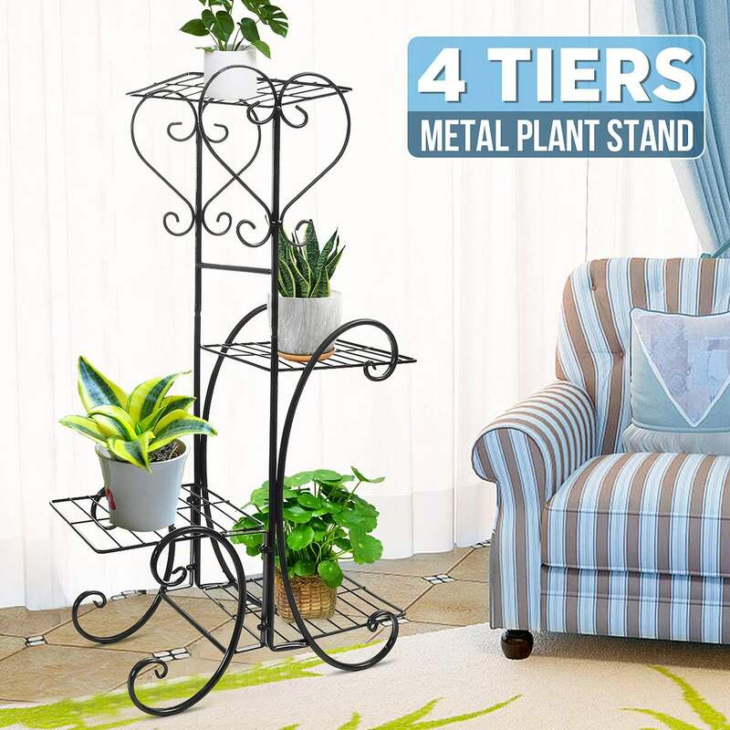 Estantes de Metal de 4 niveles para plantas, soporte de flores en maceta de hierro, estante de exhibición de macetas múltiples para interiores y exteriores