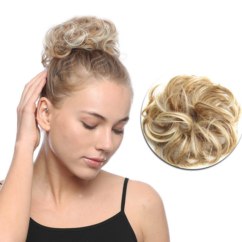 Synthetic Flexible Elastic Women's Messy Hair Bun BlackBrown Blonde Curly Scrunchy Chignon Hairpiece