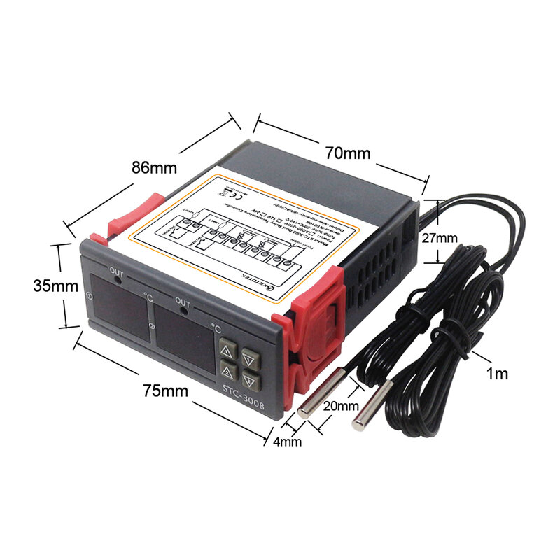 디지털 인큐베이터 온도 조절기 2 릴레이 출력 온도 조절기 10A 가열 냉각 STC-3008 STC-1000