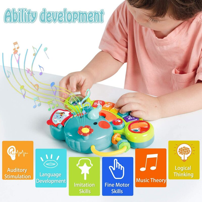 HISTOYE Baby Klavier Spielzeug Licht Up Baby Spielzeug Musical Lernen Spielzeug für Infant Baby Kleinkind Elefant Klavier Tastatur Spielzeug Geschenke