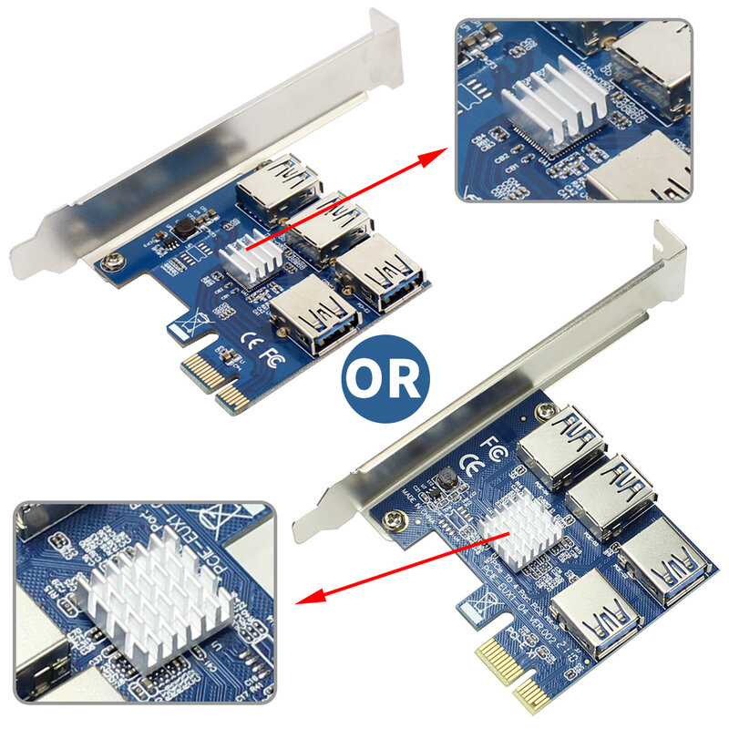 XT-XINTE karta rozszerzająca PCI-E karta rozdzielacza portów PCI PCI Express karta PCIe 1 do 4 PCI-E dla koparka BTC
