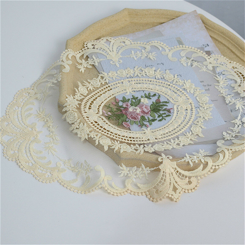 HOT European-style Lace Embroidered Oval Placemat Table Mat Bonsai Bar Pad Coffee Tea Set Wine Cup Fruit Plate Party Decoration