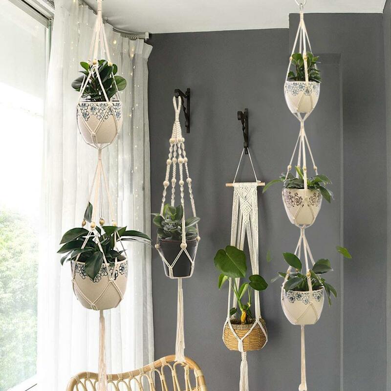 植木鉢の吊り下げプランター,マクラメの植物のサポート,壁の植物,フラワーバスケット,バルコニーの装飾