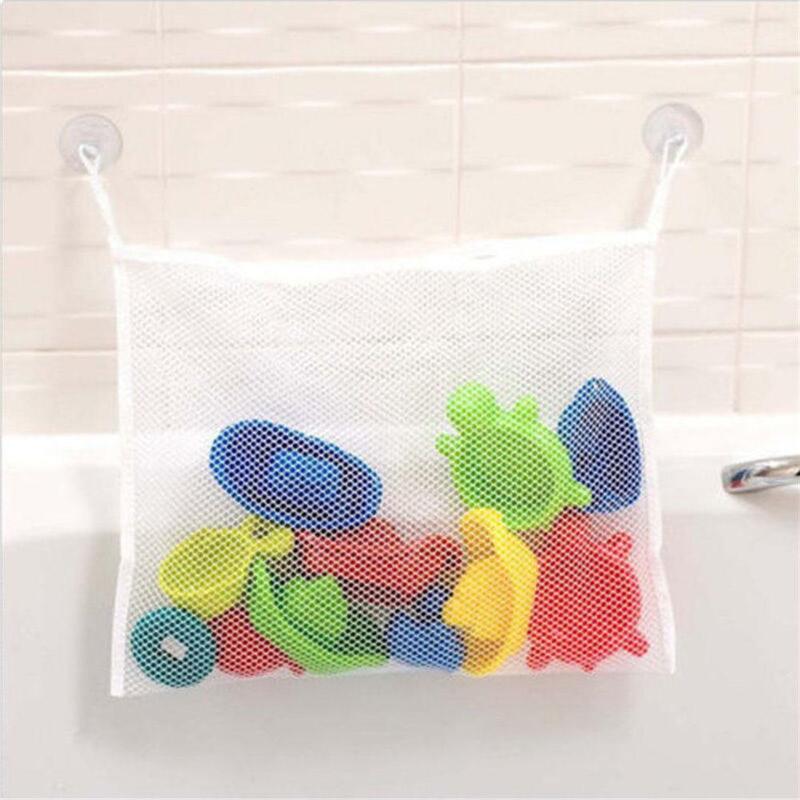 Baby Bath vasca da bagno giocattolo rete a rete borsa portaoggetti Organizer Organizer per bagno con 2 ganci a ventosa 45x35cm bianco