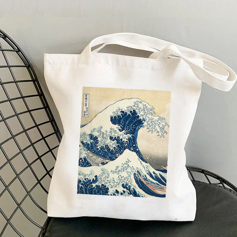 A Grande Onda de Kanagawa Sacola Impressa para Mulheres, Harajuku Shopper Handbag, Girl Shoulder Shopping Bag, Lady Canvas Bag