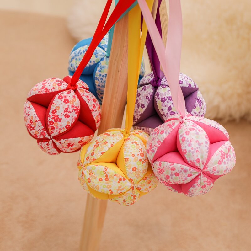 Baby Rattle Toy  Hand Catching Cloth Ball Toys Infant Interaction Colored Rattle Ball Toy with Ribbon Appease Bed Hanging