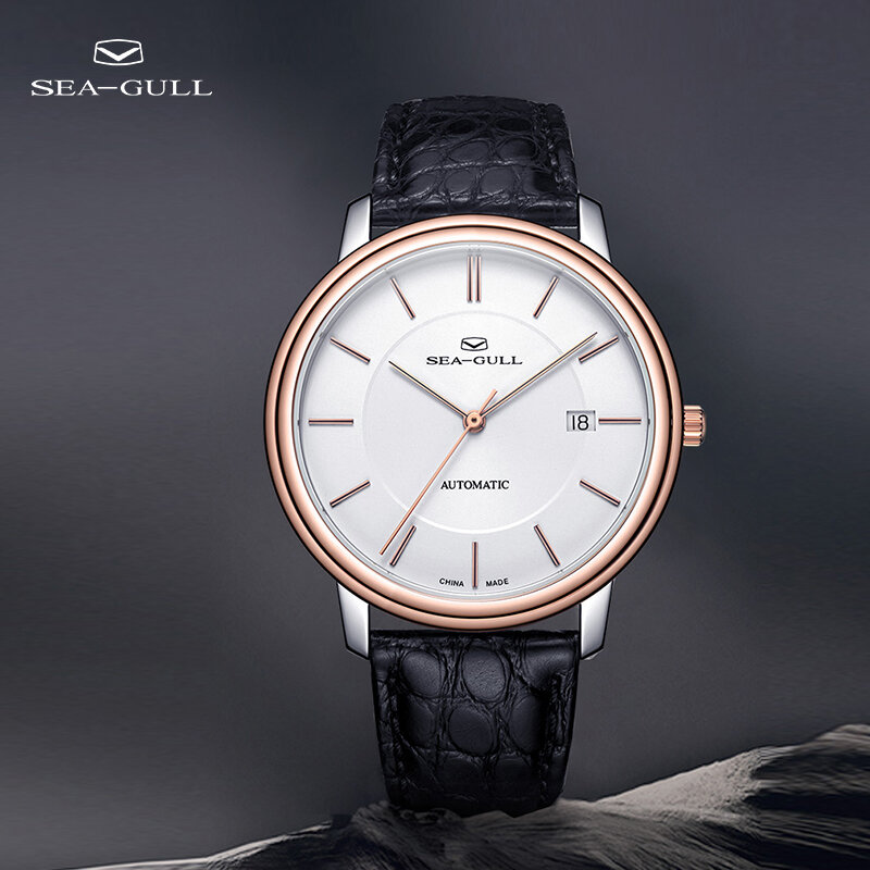 Seagullนาฬิกาผู้ชายHigh-Endของนาฬิกา18K Rose Goldนาฬิกาปฏิทินธุรกิจนาฬิกา218.12.1026G