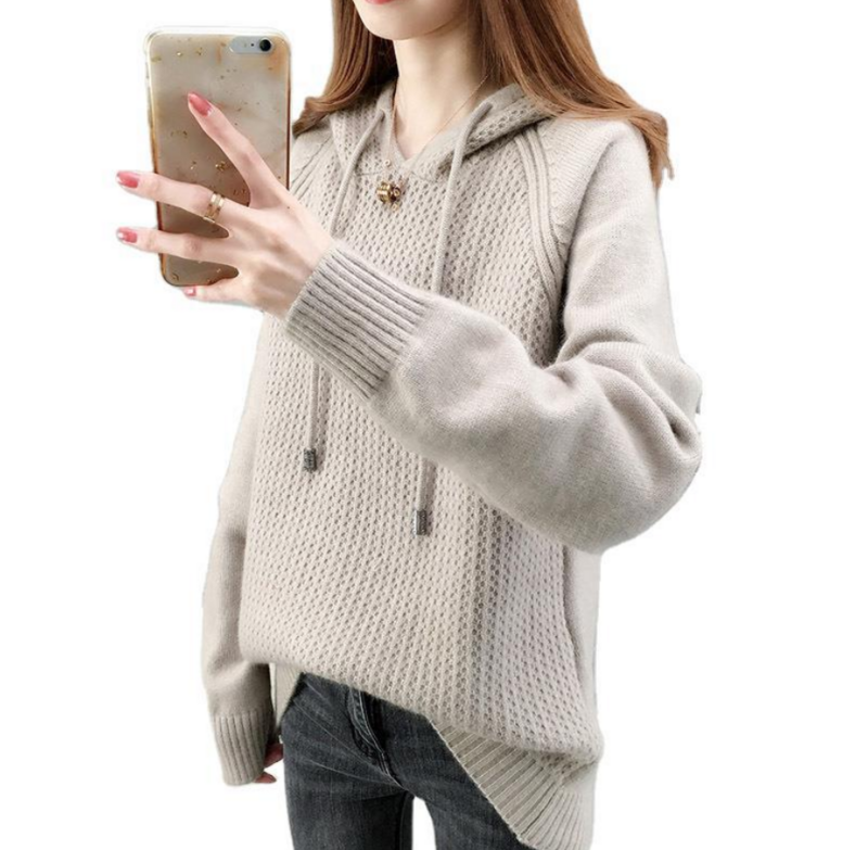 Sweter z kapturem damskie luźne zimowe damskie swetry koreański dziergany sweter elegancka, długa kurtka sweter 2020