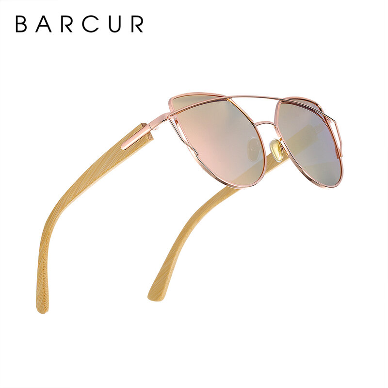 BARCUR-gafas de sol polarizadas de bambú con forma de ojo de gato, lentes de madera con montura de Metal, a la moda, de lujo, con caja gratis