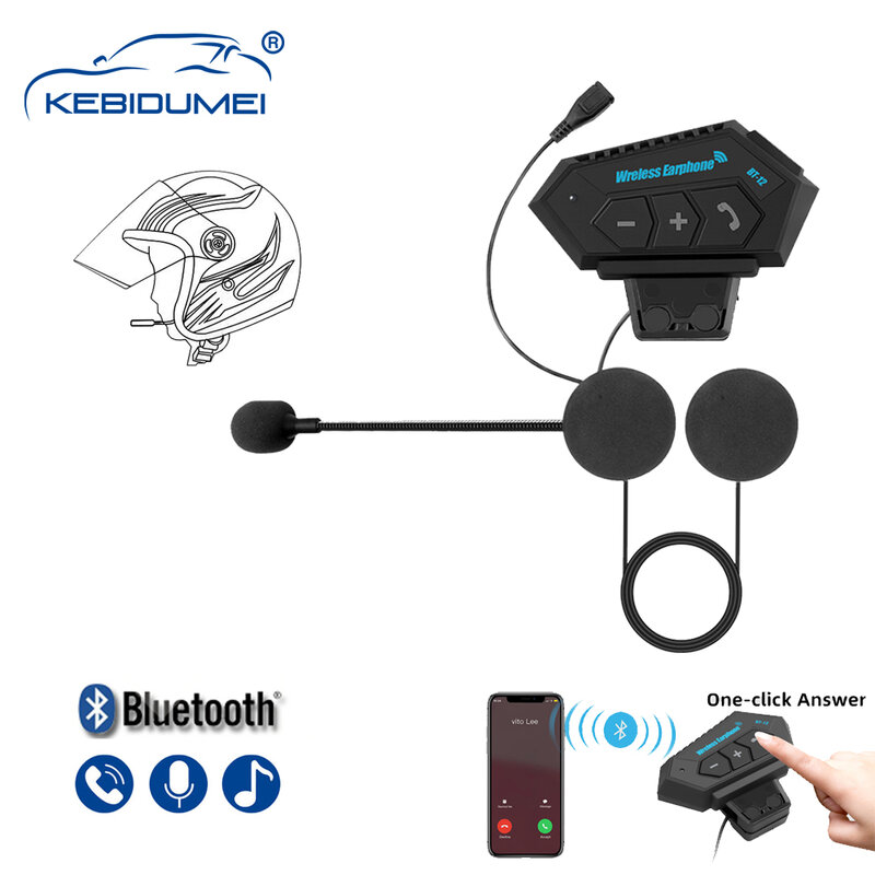 Kebidumei BT12 Motorcycle Bluetooth 5.0 Helmet Earphone Wireless Headset Hands-free call Kit Stereo Anti-interference Headphone