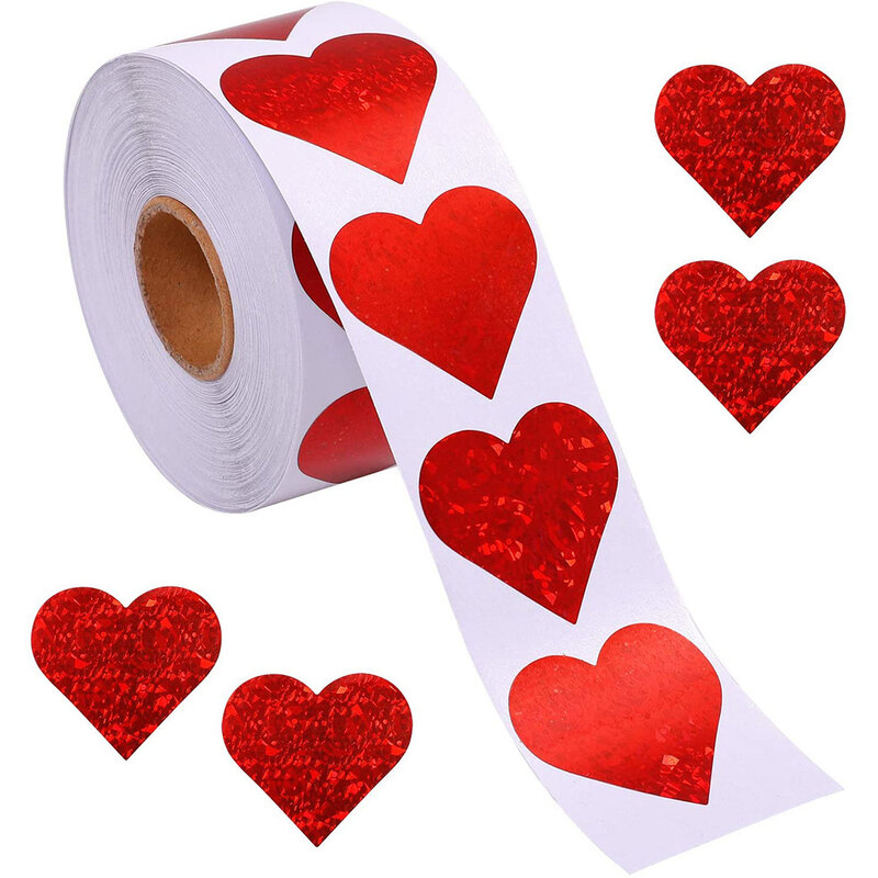 100-500 sztuk Sparkle naklejki w kształcie serca czerwona miłość Scrapbooking naklejki samoprzylepne na walentynki dekoracje ślubne naklejki papiernicze