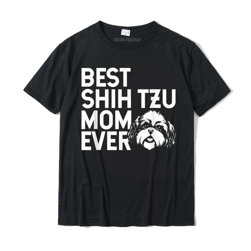 여성을위한 최고의 Shih Tzu Mom Shih Tzu 티셔츠 Camisas Hombre 남성용 면사 탑 셔츠 캐주얼 장착