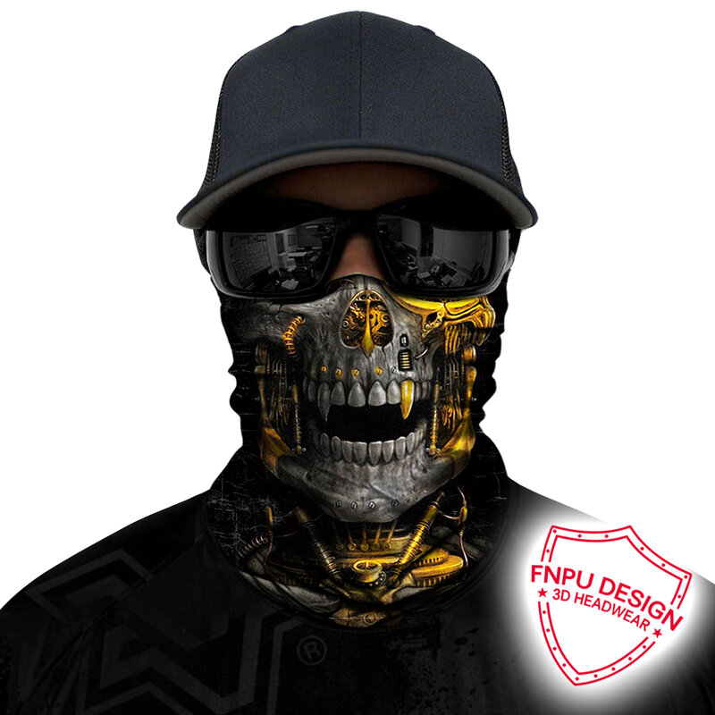 Cagoule de moto sans couture avec modules de crâne 3D, masque de cou et de visage, écharpe de vélo, chasse, extérieur, bandana anti-UV, bande de sauna